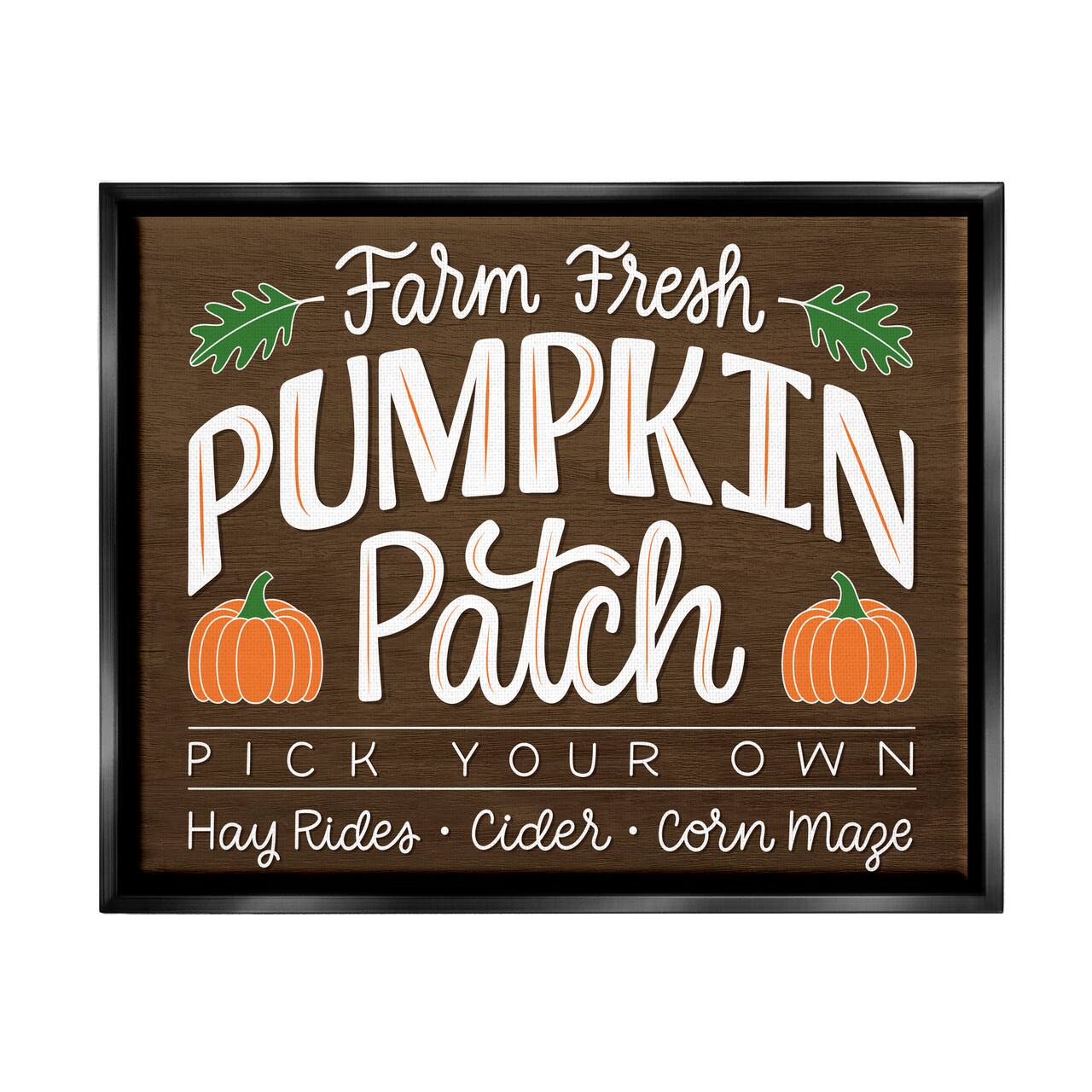 Stupell Industries Farm Fresh Pumpkin Patch Sign Framed Floater Canvas Wall Art